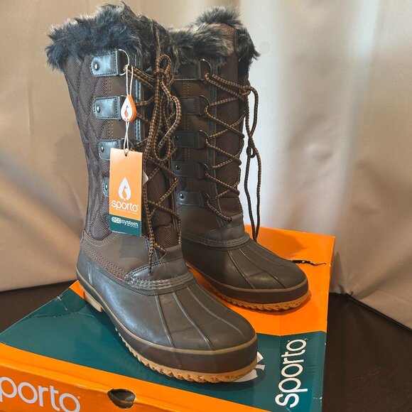 Sporto NWB Deal Women's Waterproof Duck Boot, Chocolate Brown 9 - Picture 1 of 11